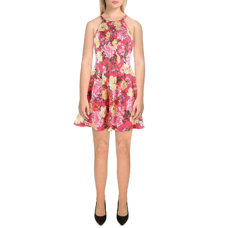 Women's Activewear Garments Vince Camuto Womens Petites Floral Print Mini Fit & Flare Dress