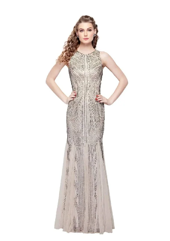 Women's Active Clothing Primavera Couture Beaded Geo Patterned Sleeveless Sheath Gown 1271 - 1 Pc. Champagne in size 4 Available