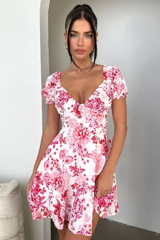 Women's Date Night Outfit Solem Mini Dress - Pink/Red Floral