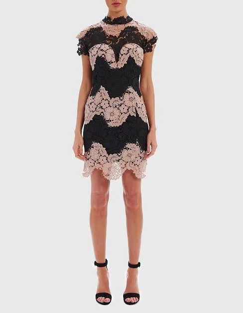 Women's Clothes For Outdoor Events Nude And Black Lace Mini Dress