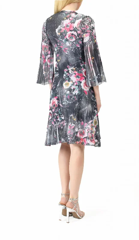 Elegant Women's Evening Garments Chiffon Dress With Split Sleeve In Jewel Floral