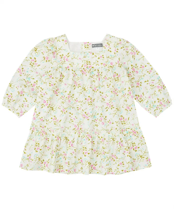 Women's Attire Kids' Floral Long-Sleeve Dress In Cream