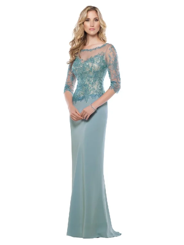 Affordable Luxury Women's Apparel Mon Cheri - Quarter Sleeves Gown in Light Turquoise 115963