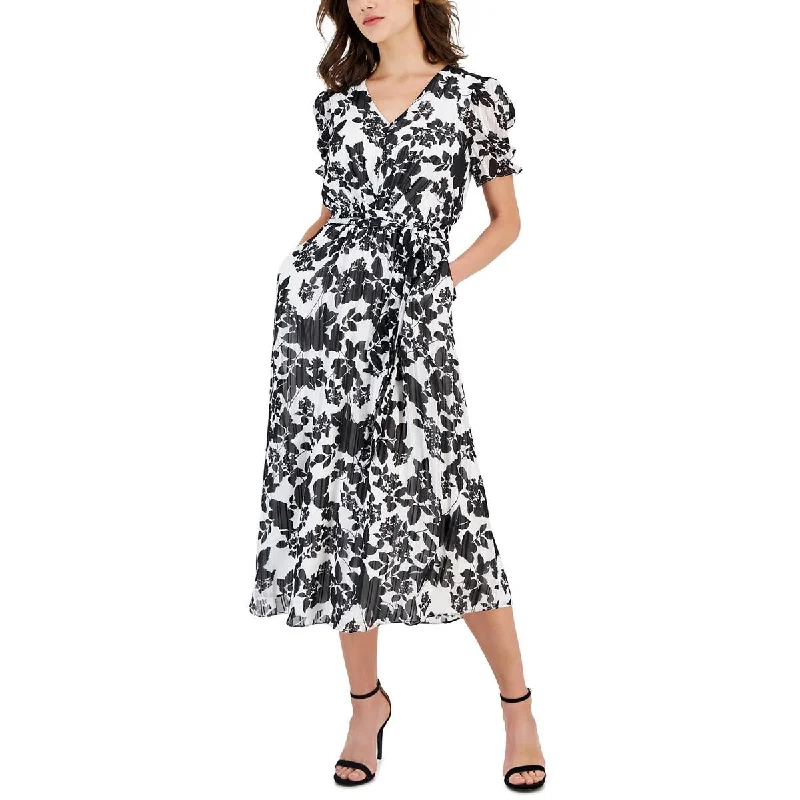 Casual Outfit For Women Anne Klein Womens Floral Print V-Neck Midi Dress