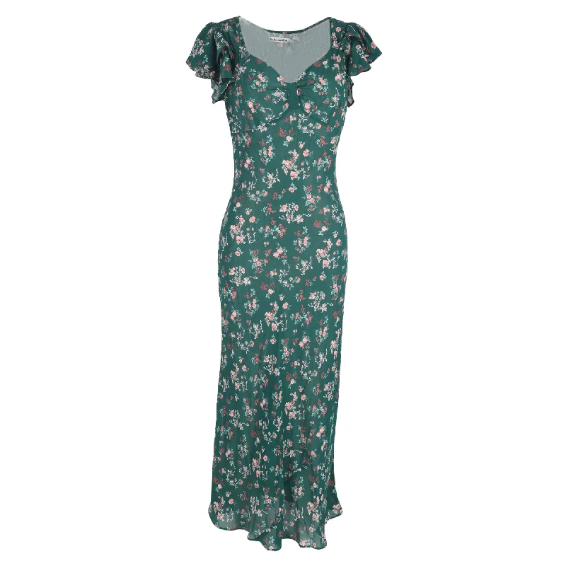 Women's High-Fashion Apparel Reformation Lisola Floral-Print Maxi Dress in Green Viscose