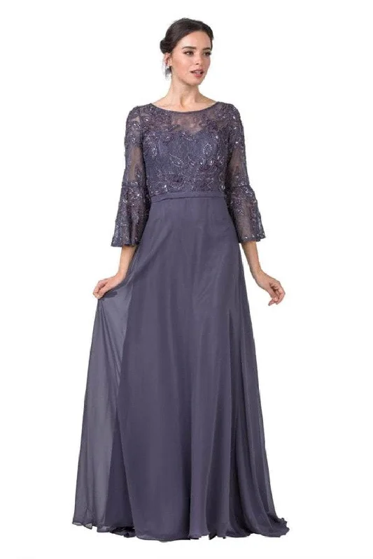 Affordable Women's Outfit Trevi Collection M2346 - Lace Illusion Quarter Sleeve Formal Gown