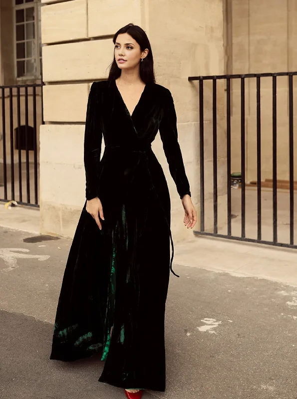 Women's Casual Wear Clothes Long Wrap Formal Dresses Velvet Deep V-Neck Women Long Sleeve Wedding Guest Dress Evening Dresses