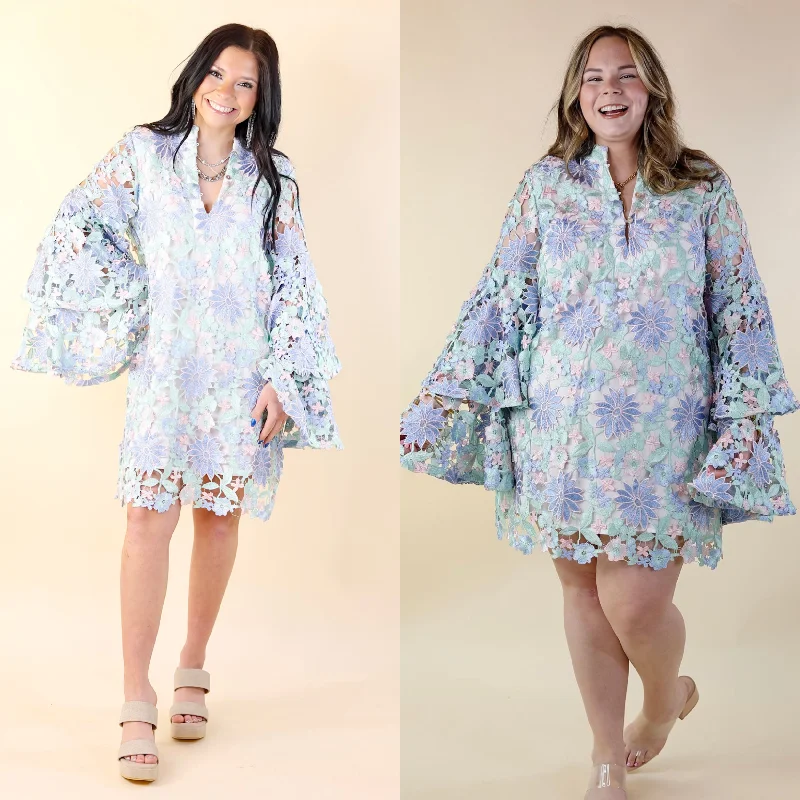 Charming Women's Outfit For Special Occasions BuddyLove | Gayle Long Sleeve Mini Dress in Bellflower (Blue, Mint Green and Pink)