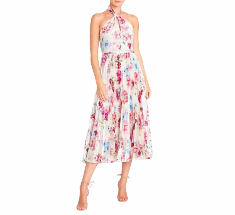 Women's Tailored Outfit Floral Satin Midi Dress In Peonydrm