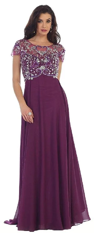 Affordable Women's Clothing May Queen MQ1100 Embellished Scoop A-line Evening Gown - 1 pc Eggplant in size 5XL Available