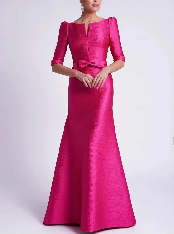 Women's Activewear Outfit A-Line Evening Gown Wedding Guest Floor Length 3/4 Length Sleeve V Neck Satin with Bow(s)