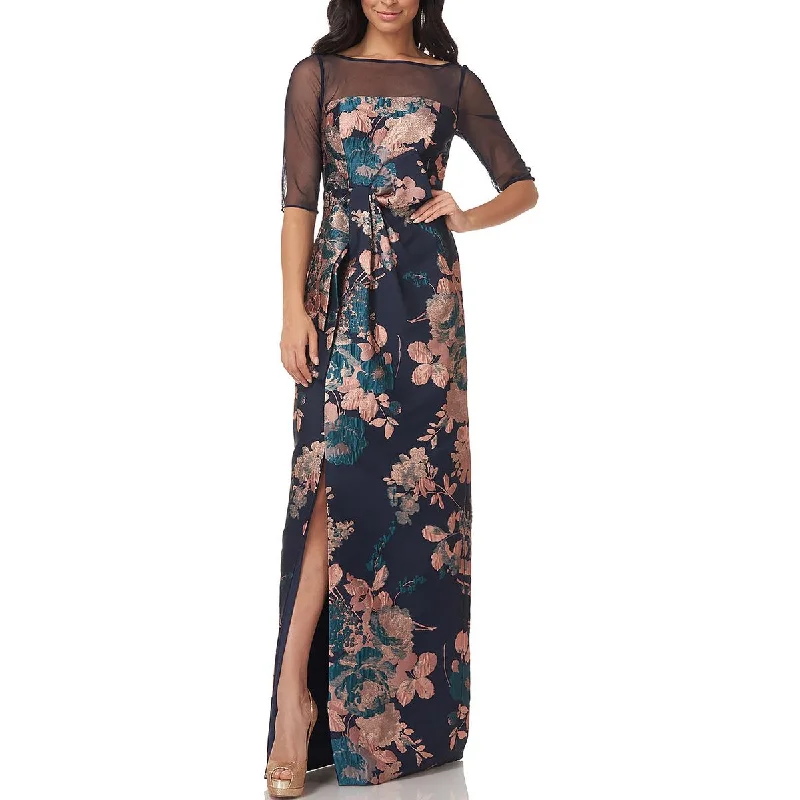 Women's Outdoor Attire Kay Unger New York Womens Floral Metallic Evening Dress