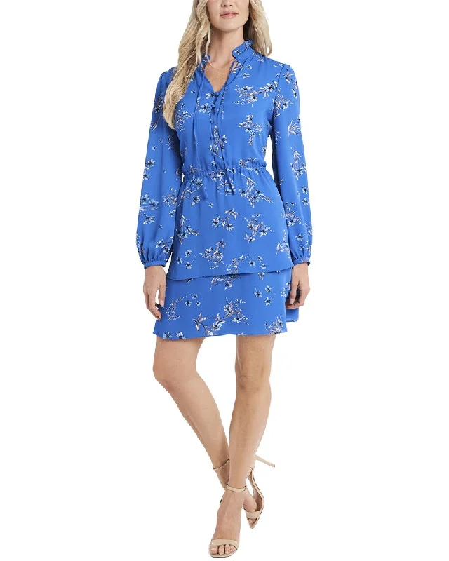 Women's Elegant Evening Attire CeCe Long Sleeve Ruffled Printed Floral Dress