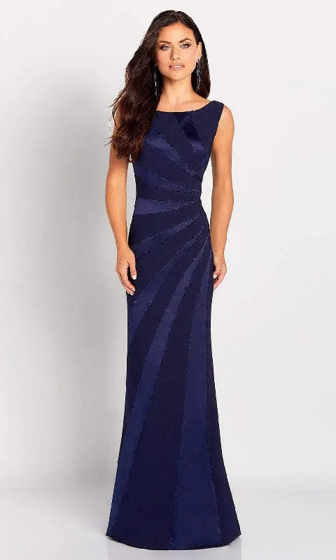 Timeless Women's Apparel Mon Cheri - Embellished Sleeveless Fitted Sheath Gown 119649 - 1 pc Navy In Size 16 Available