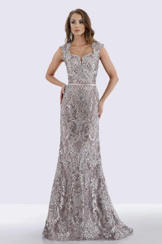 Women's Office Attire Feriani Couture - Cap Sleeve Square Neck Lattice Sheath Evening Gown 18671 - 1 pc Blush In Size 14 Available