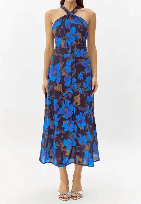 Women's Outerwear Garments Anastasia Floral Halter Midi Dress In Electric Blue