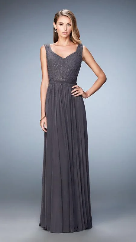 Modern Women's Attire La Femme - Beaded V-Neck Sleeveless Evening Gown 21624SC