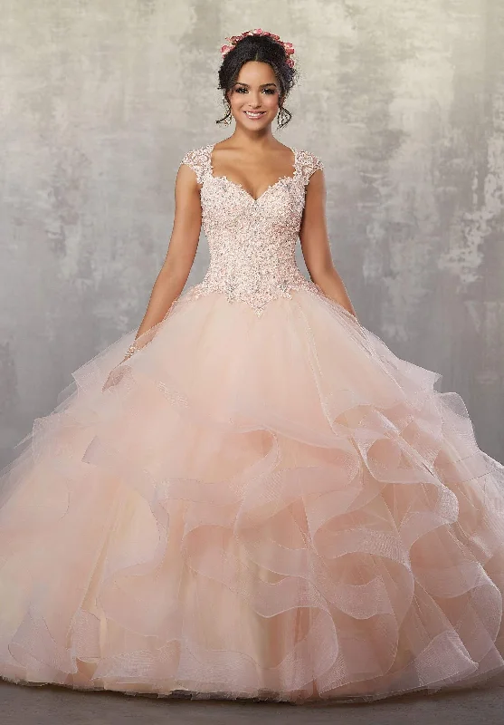 Women's Relaxed Outfit Vizcaya by Mori Lee - 89177 Beaded Lace V-neck Tulle Ballgown