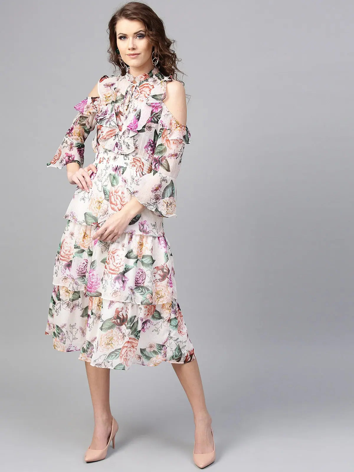 Women's Vacation Outfit Floral Printed Chiffon Dress