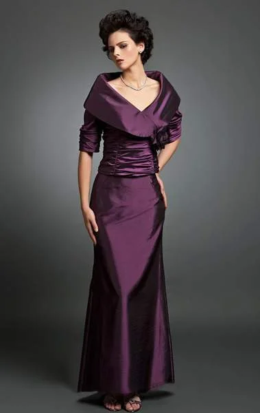 Women's Activewear Outfit Alexander by Daymor Ruched Bodice Wide Neckline Long Gown 232 - 1 pc Berry in Size 4 Available