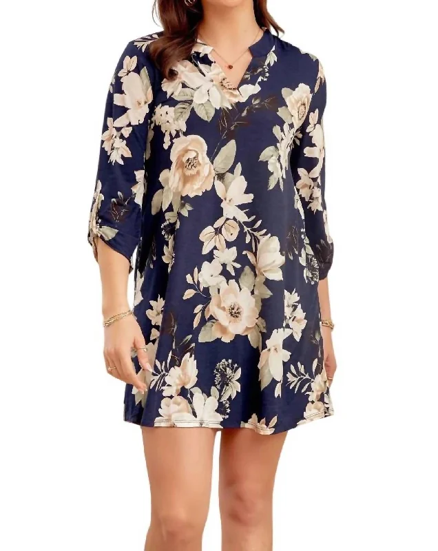 Formal Garments For Women Lizzy Dress - Plus In Navy & Cream Large Floral