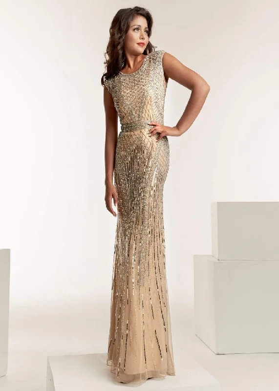 Timeless Women's Outfit Jasz Couture Fitted Embellished Bateau Sheath Evening Gown 1404 - 1 pc Nude In Size 14 Available