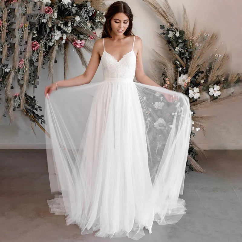 Women's Work Outfit For The Office Smiple Tulle Sweetheart Wedding Dresses With Lace Appliques Beach Bride Gown