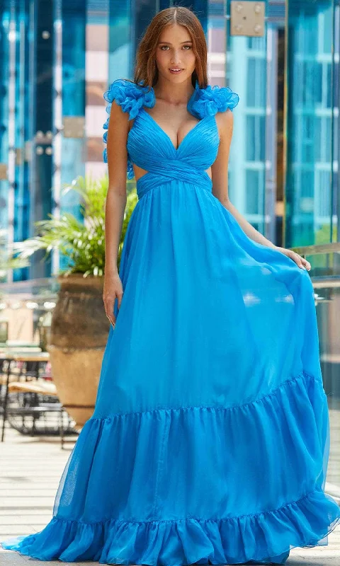 Women's Versatile Apparel Amarra 88608 - Ruffled Shoulder V-Neck Prom Gown