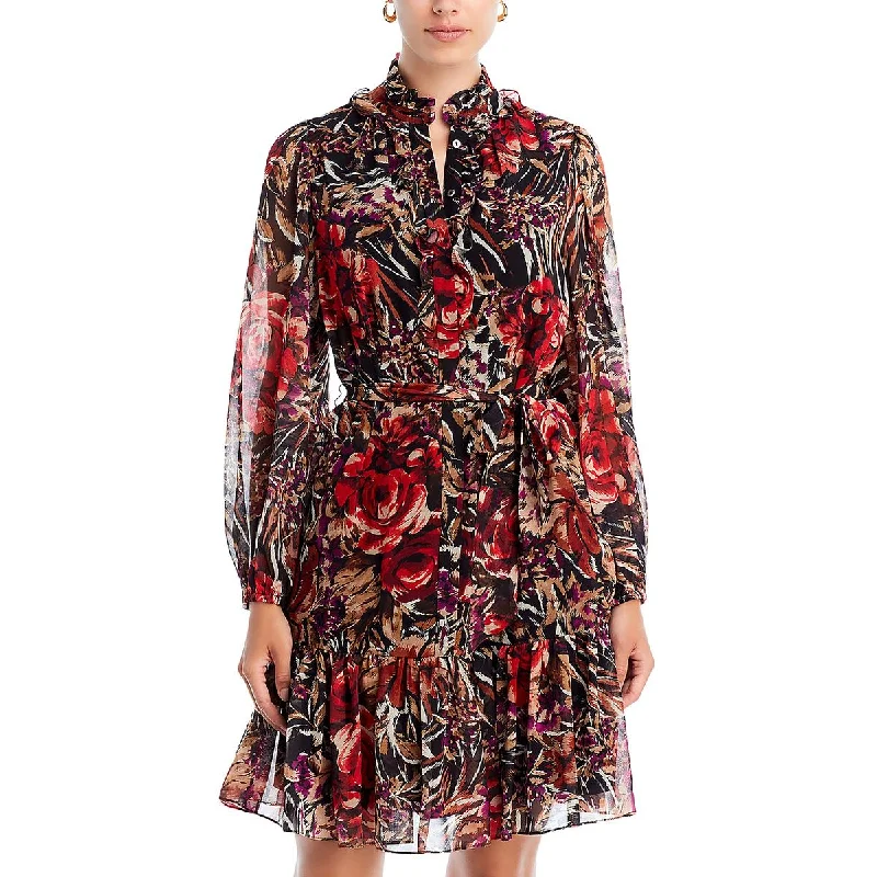 Women's Plus-Size Attire Kobi Halperin Womens Sami Chiffon Floral Fit & Flare Dress