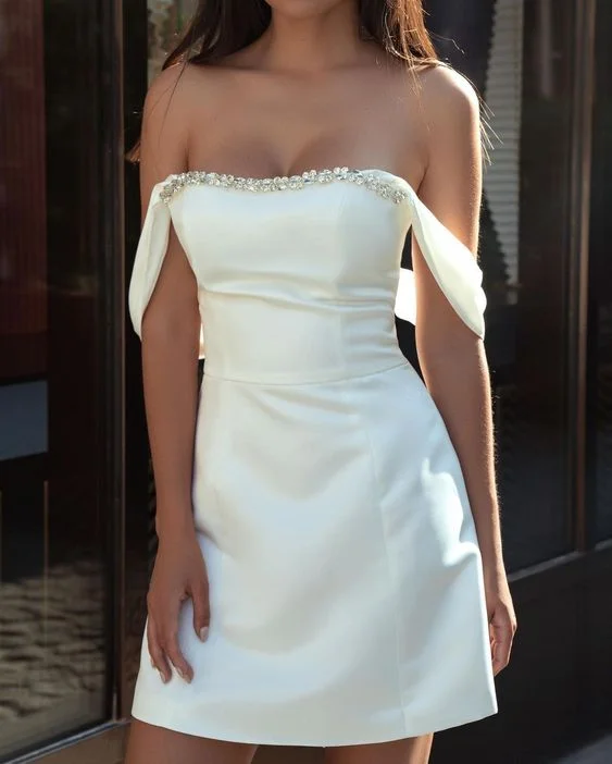 Women's Chic Outfit White Wedding Dress Homecoming Dresses    S2719