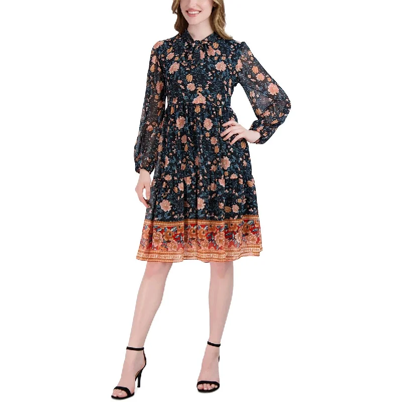 Comfortable Women's Attire Signature By Robbie Bee Womens Petites Floral Print Chiffon Fit & Flare Dress