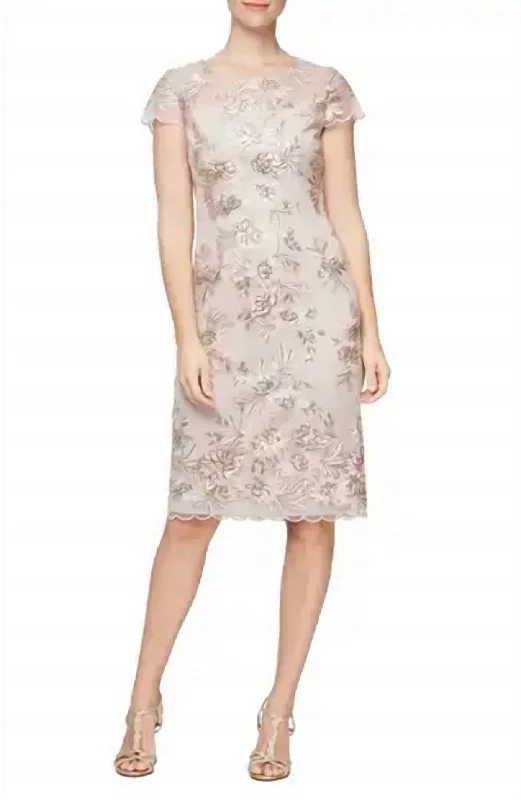 Formal Attire For Women Floral Embroidered Sheath Dress In Nude Multi