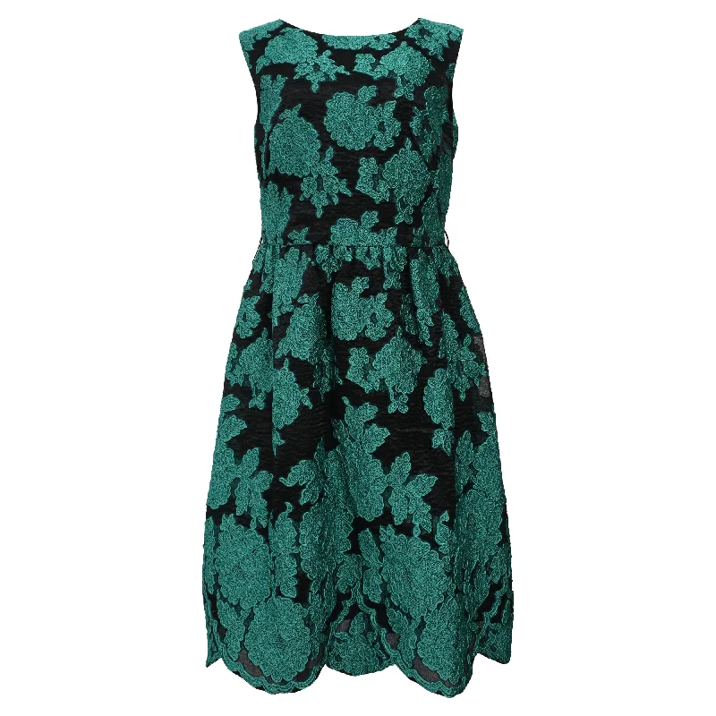 Women's Trendy Activewear Apparel Escada Floral Lace Detail Mini Sleeveless Dress in Green Polyester