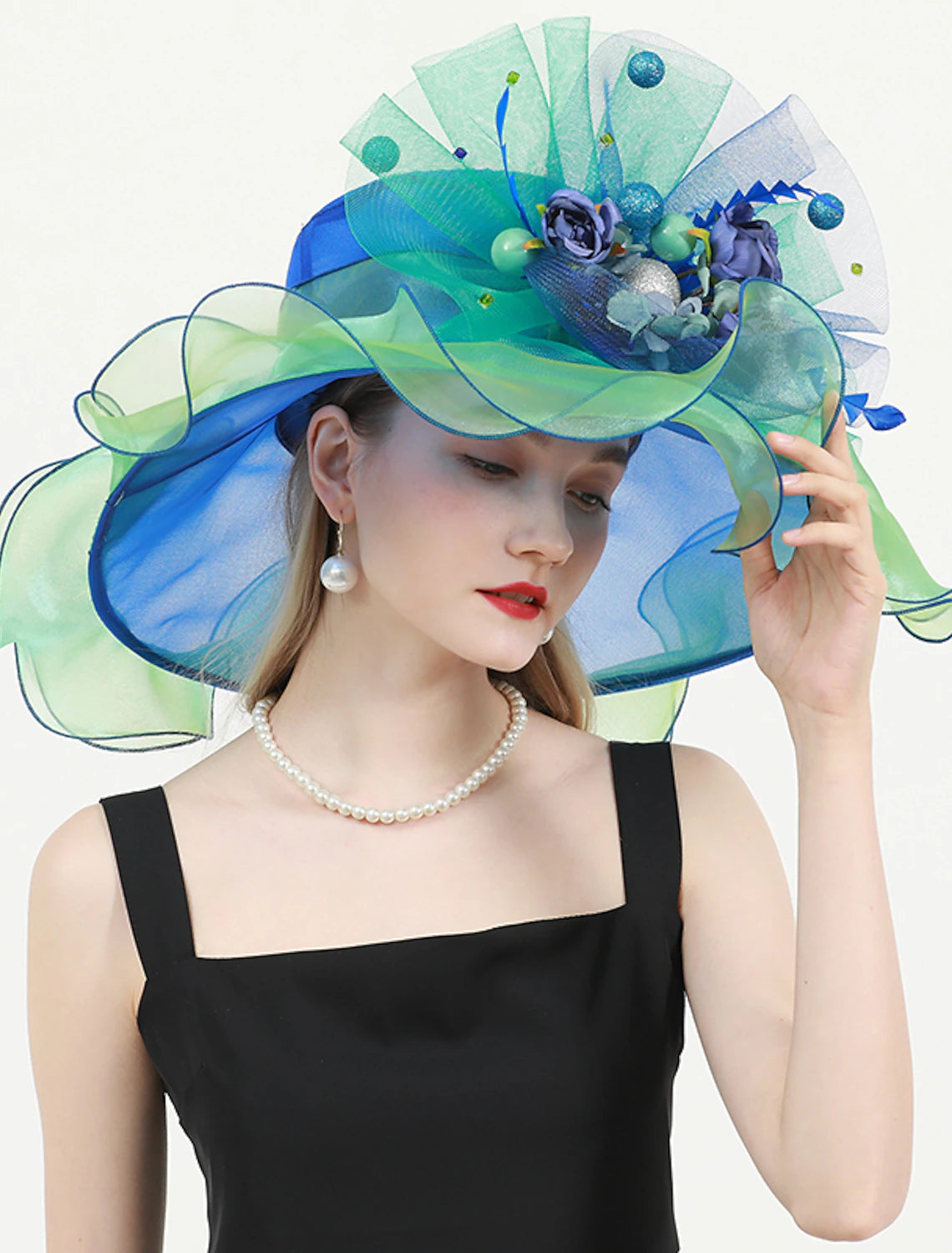 Women's Classic Attire Organza Kentucky Derby Church Wedding Fancy With Flower Tulle Headpiece Headwear