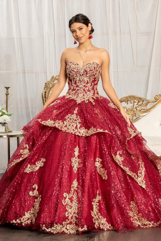 Women's Sporty Chic Clothes Long Strapless Ball Gown Glitter Quinceanera Dress