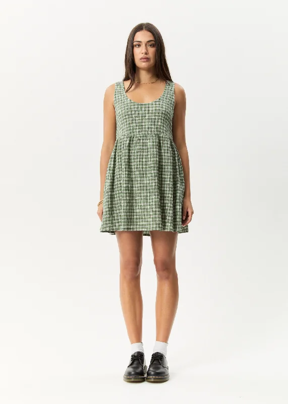 Sustainable Women's Clothes AFENDS Womens Base Jesse - Seersucker Mini Dress - Deep Green Check