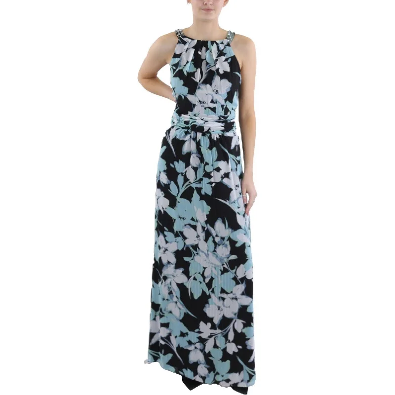 Women's Stylish Professional Apparel Plus Womens Full Length Floral Print Halter Dress