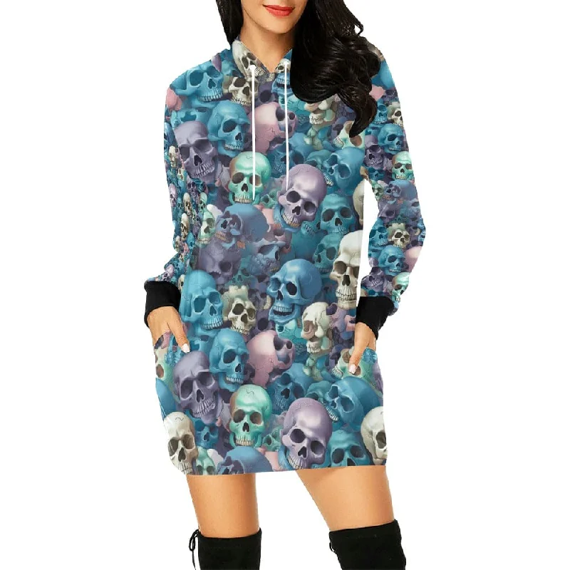 Women's Everyday Attire Women's Blue Skulls Hoodie Mini Dress