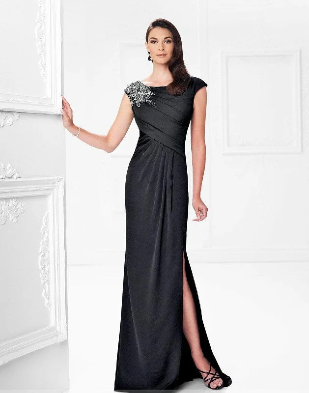 Women's Evening Garments Mon Cheri Beaded Draped Sheath Gown