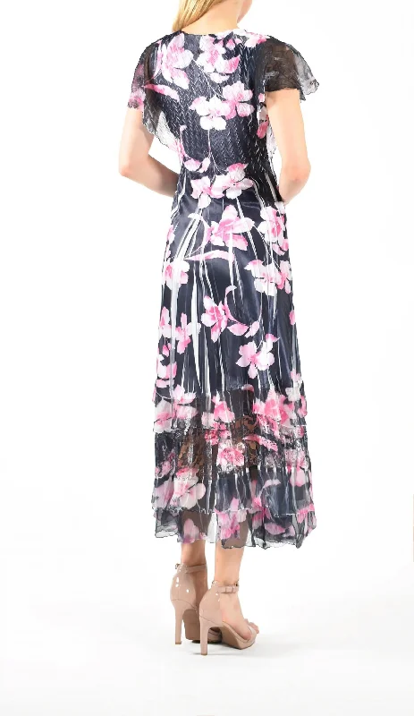 Women's Casual Apparel For Weekends Ina Floer Flutter Sleeve Maxi Dress In Black Pink Floral