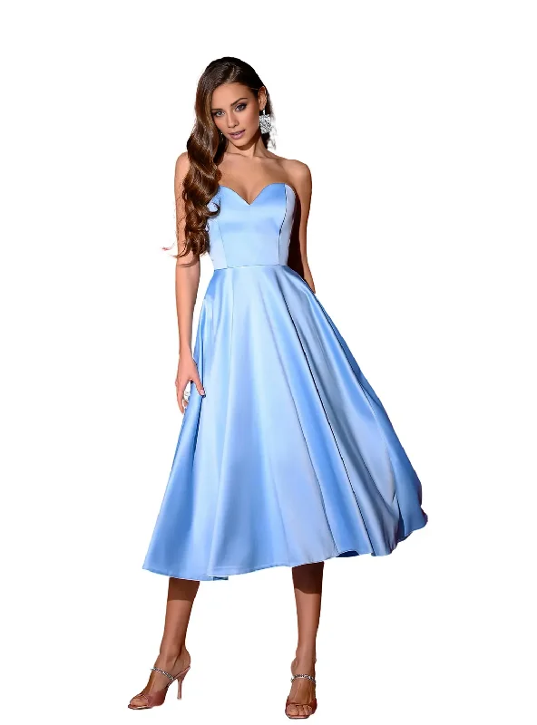 Women's Transitional Garments Light Blue A-Line Satin Corseted Sleeveless Dress Wedding Guest Dress