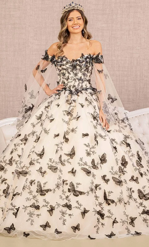 Women's Clothing With Trendy Designs Elizabeth K GL3167 - Butterfly Motif Off Shoulder Ball Gown