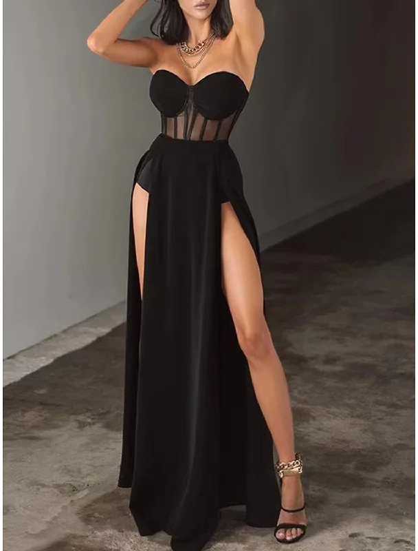 Women's Activewear Garments Mermaid / Trumpet Evening Gown Corsets Dress Formal Wedding Guest Floor Length Sleeveless Strapless Stretch Chiffon with Slit