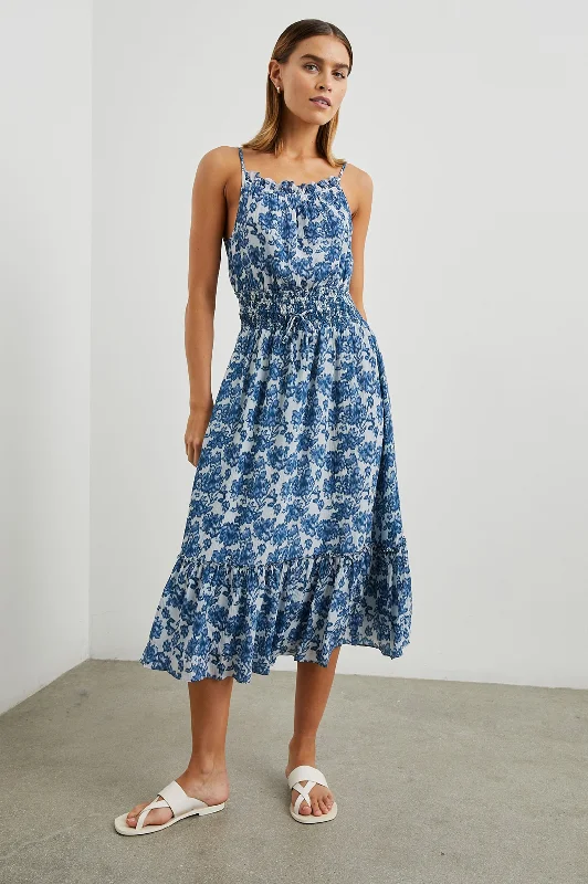 Classic Women's Clothing Styles MAGDALENE DRESS - CHAMBRAY FLORAL