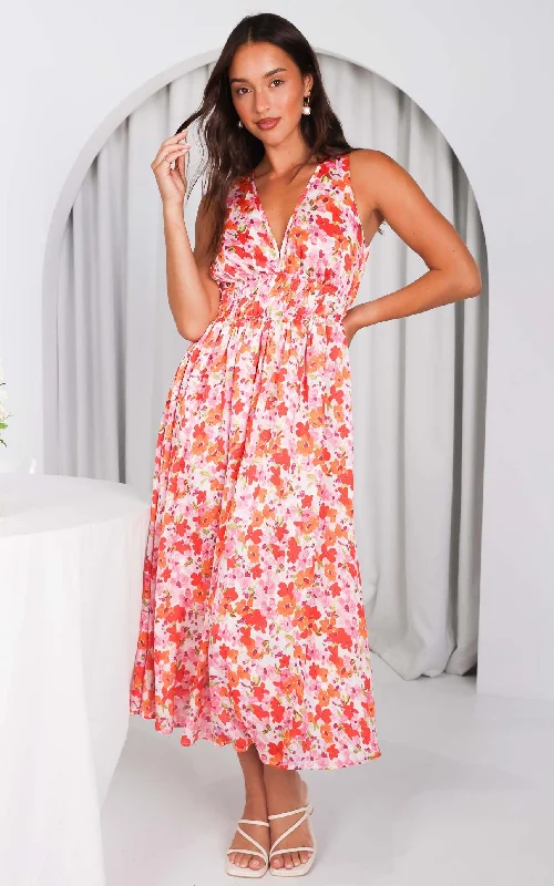 Women's Holiday Clothes Monique Sleeveless Maxi Dress - Pink Multi Floral