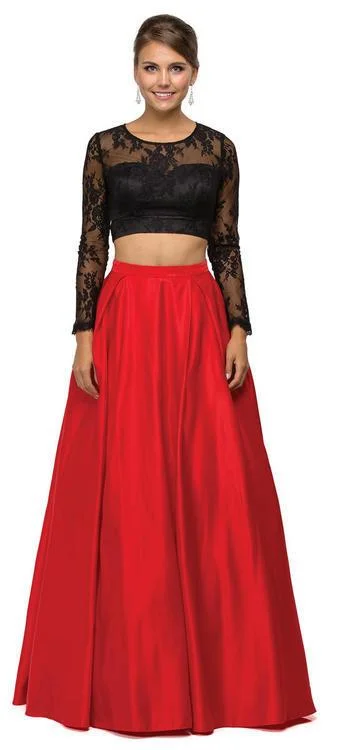 Women's Casual Outfit Dancing Queen Two-Piece Long-Sleeved Lace Evening Gown 9445