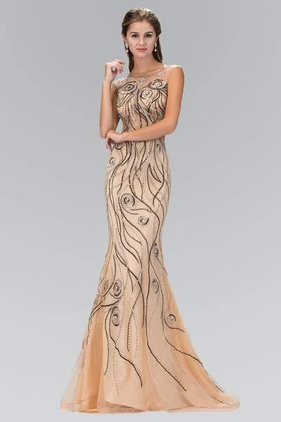 Formal Garments For Women Elizabeth K - Beaded Bateau Neck Mermaid Gown GL2149 - 1 pc Nude In Size S Available