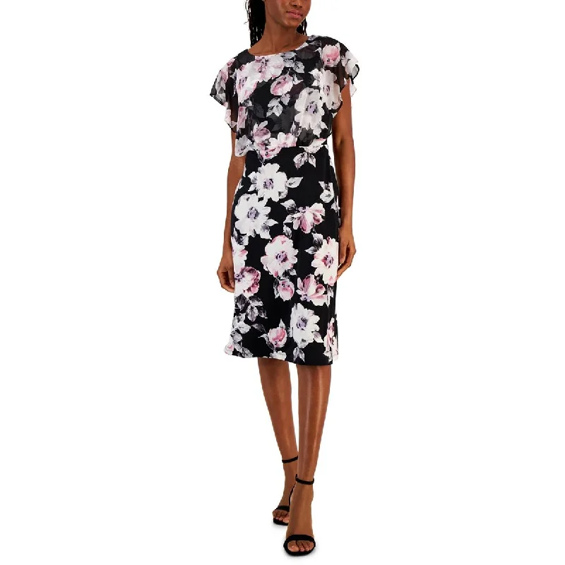 Women's Fashionable Attire For Work Connected Apparel Womens Petites Floral Print Chiffon Midi Dress