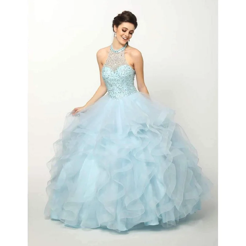 Women's Casual Wear Clothing Long Ball Gown Beaded Halter Quinceanera Dress