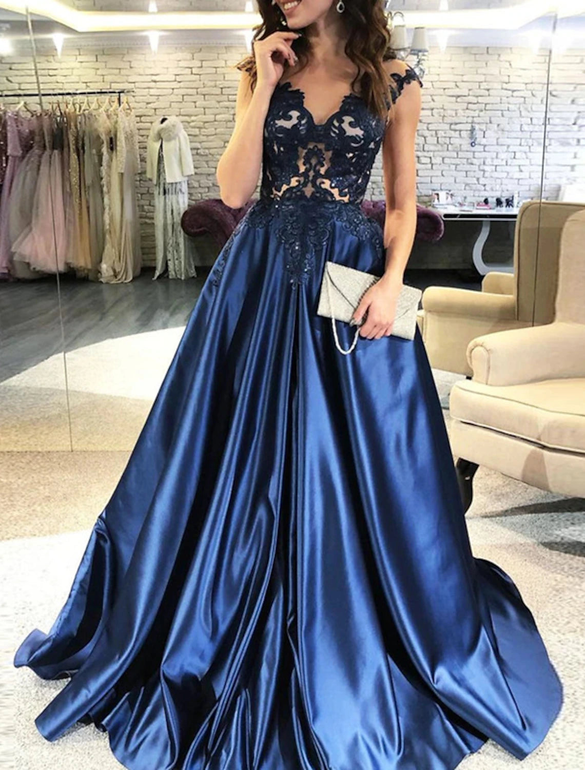 Women's Resort Garments Mermaid / Trumpet Prom Dresses Maxi Dress Formal Wedding Guest Floor Length Sleeveless V Neck Charmeuse with Pleats Appliques